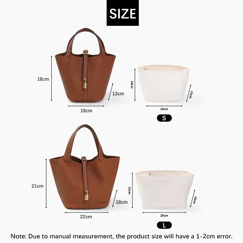 EverToner Travel Makeup polyester Inner Liner bag Support Shaper For H-Picotin Lock 18/22 Bag Purse Organizer Accessories