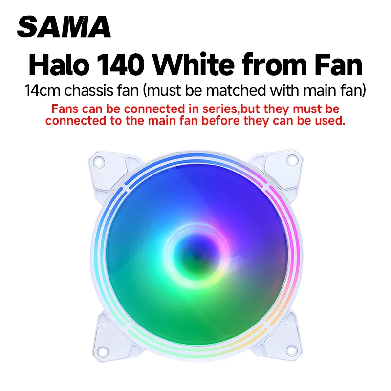 

‌SAMA Halo 140mm White Secondary Fan - Silent Hydraulic Bearing RGB Fan for PC Case‌ Case radiator Fan
