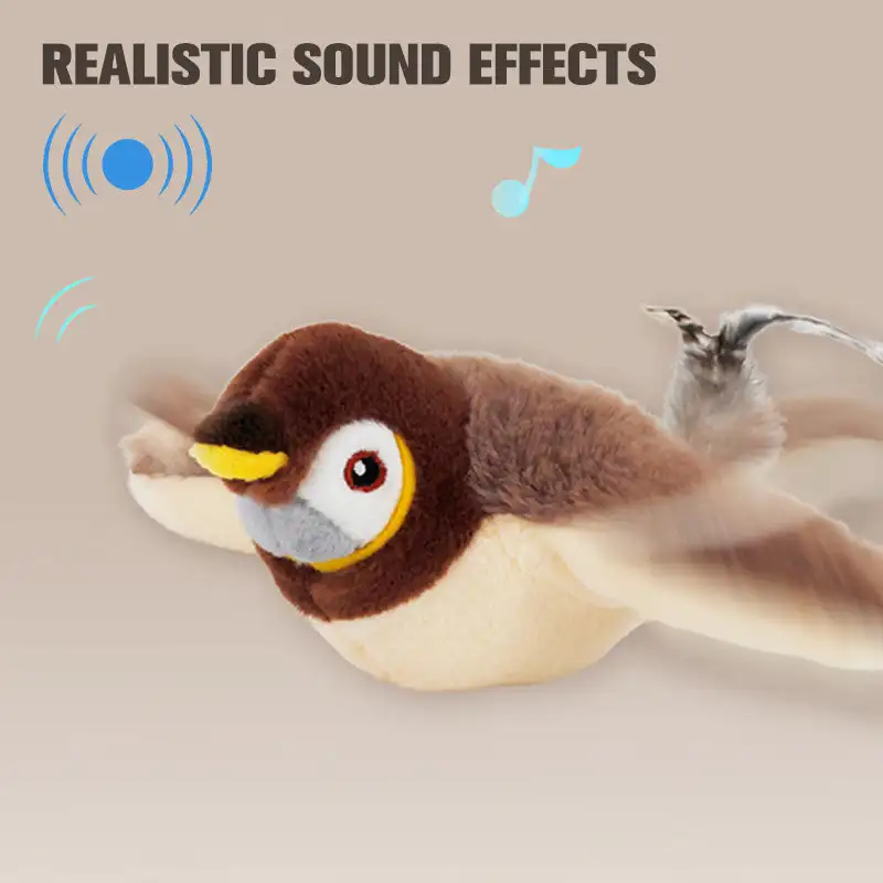 Interactive Cat Toys Rechargeable Flying Bird Cat Toy Chirping Flapping Bird(no Flying) Can Add Catnip Touch Activated Plush Toy