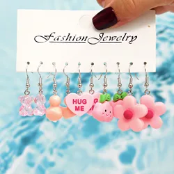 Sweet cartoon cute little bear cloud pink earring set