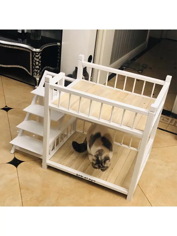 Imagem -03 - Elegante Dog Wooden Bed Pet Colchão Cat Bunk Bedding Gaiola Sólida o Canil