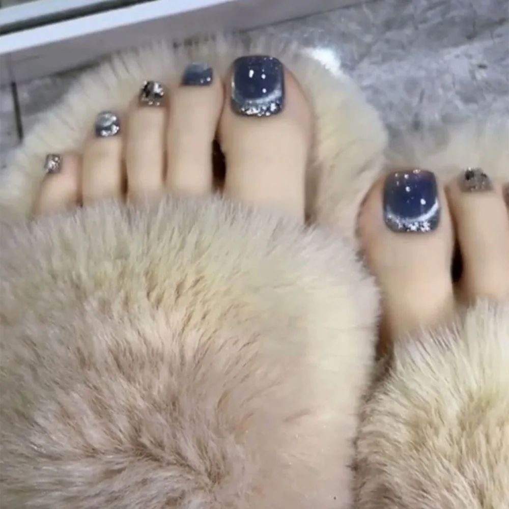 Moda Occhio di Gatto Unghie Finte Testa Quadrata Lunghezza Corta Unghie Finte Dei Piedi Copertura Completa Indossabile Manicure Punte Del Chiodo Del Piede Ragazza