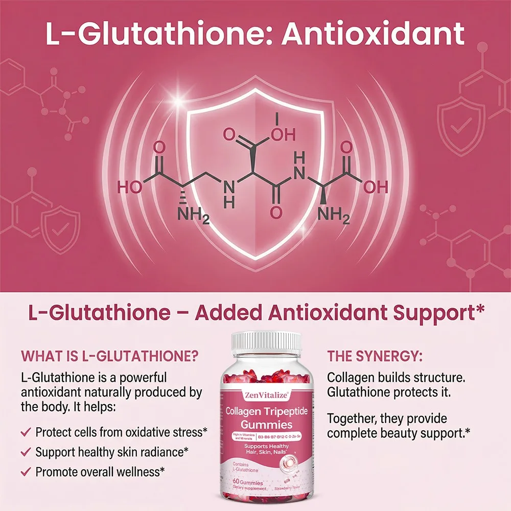 Collagen Gummies with Biotin Vitamin B3 B6 B7 B12 C D for Hair Skin Nails Joint Immune Digestion Women Men Strawberry Flavor view 2