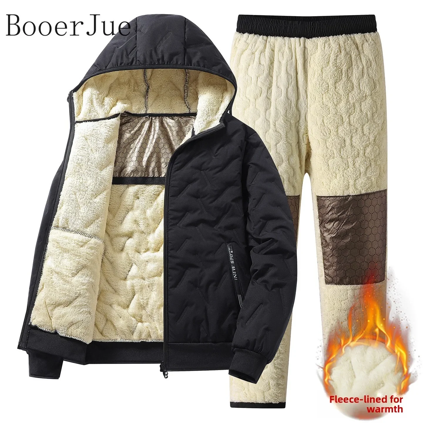Graphene Heating Film Outerwear Winter Sports Men Thick Fleece Jacket + Pants Two Piece Set Casual Running Tracksuit Suit L-7XL