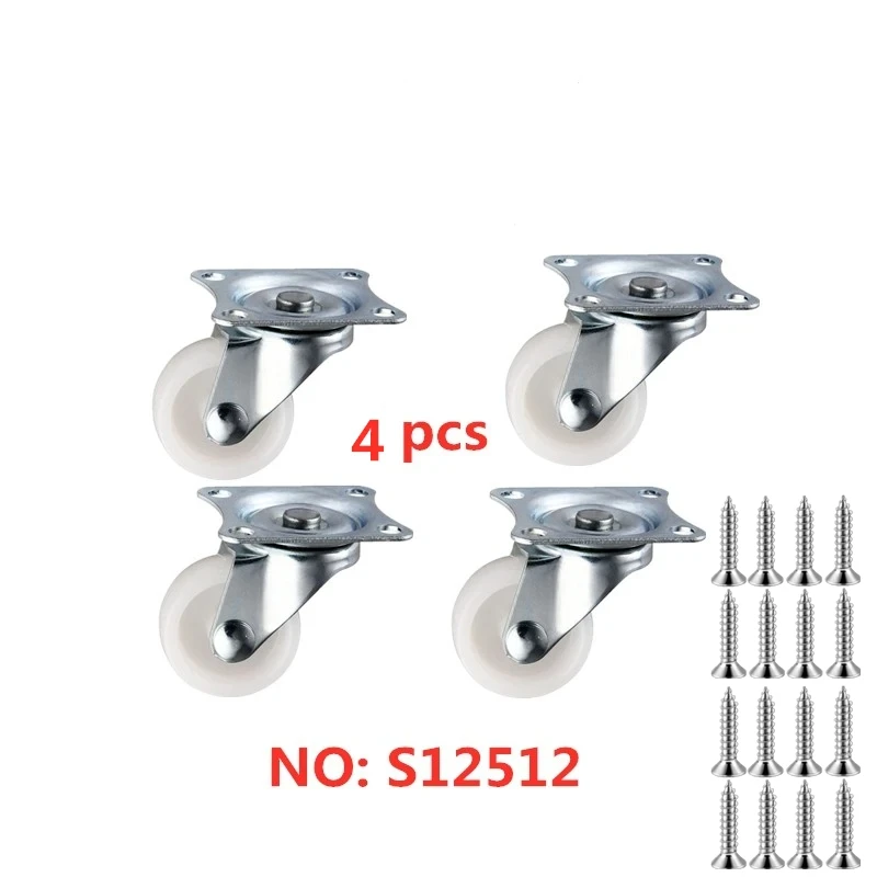 4 Pcs/Lot 1.25 Inch White Pp Universal Wheel Diameter 30mm Light Flat Bottom Movable Caster Wear Resistant Nylon Omnidirectional