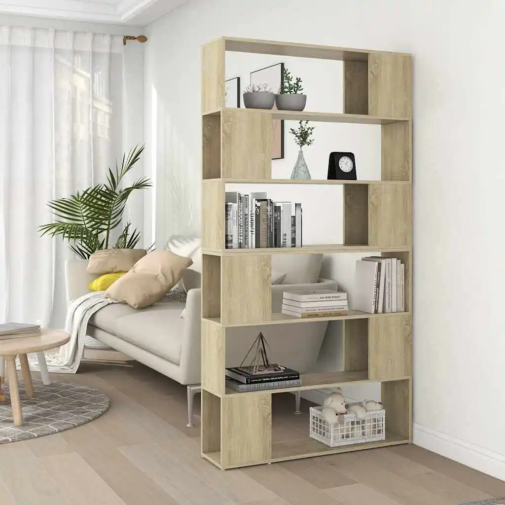 Bücherregal/Raumteiler, Sonoma-Eiche, 100x24x188 cm, freistehendes Bücherregal mit offenen Ablagefächern für Wohnzimmer, Arbeitszimmer, Büro