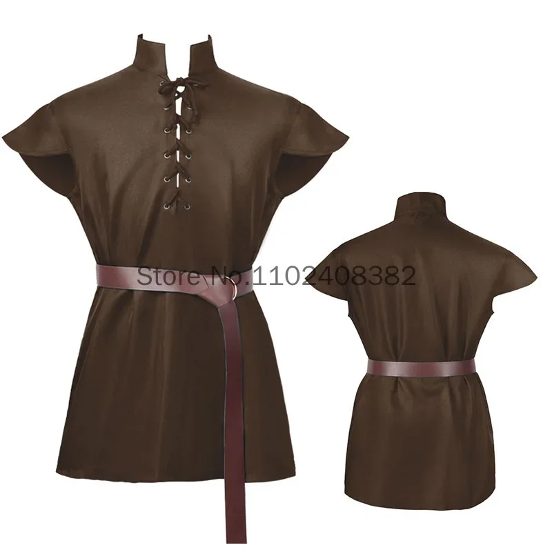 Men Pirate Viking Tops Renaissance Sleeveless Lace Up Tunic Medieval Cosplay Costume