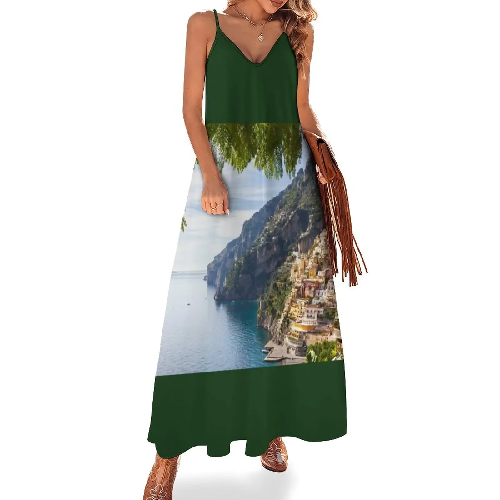 

Aerial view of Positano town at Amalfi coast, Italy. Sleeveless Dress dress for woman Dresses for wedding party