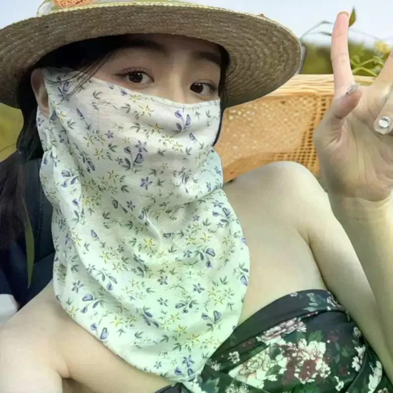 花柄サマーサンスクリーンマスクフルフェイス紫外線対策女性用薄型フェイスカバーベールマスクネックプロテクター