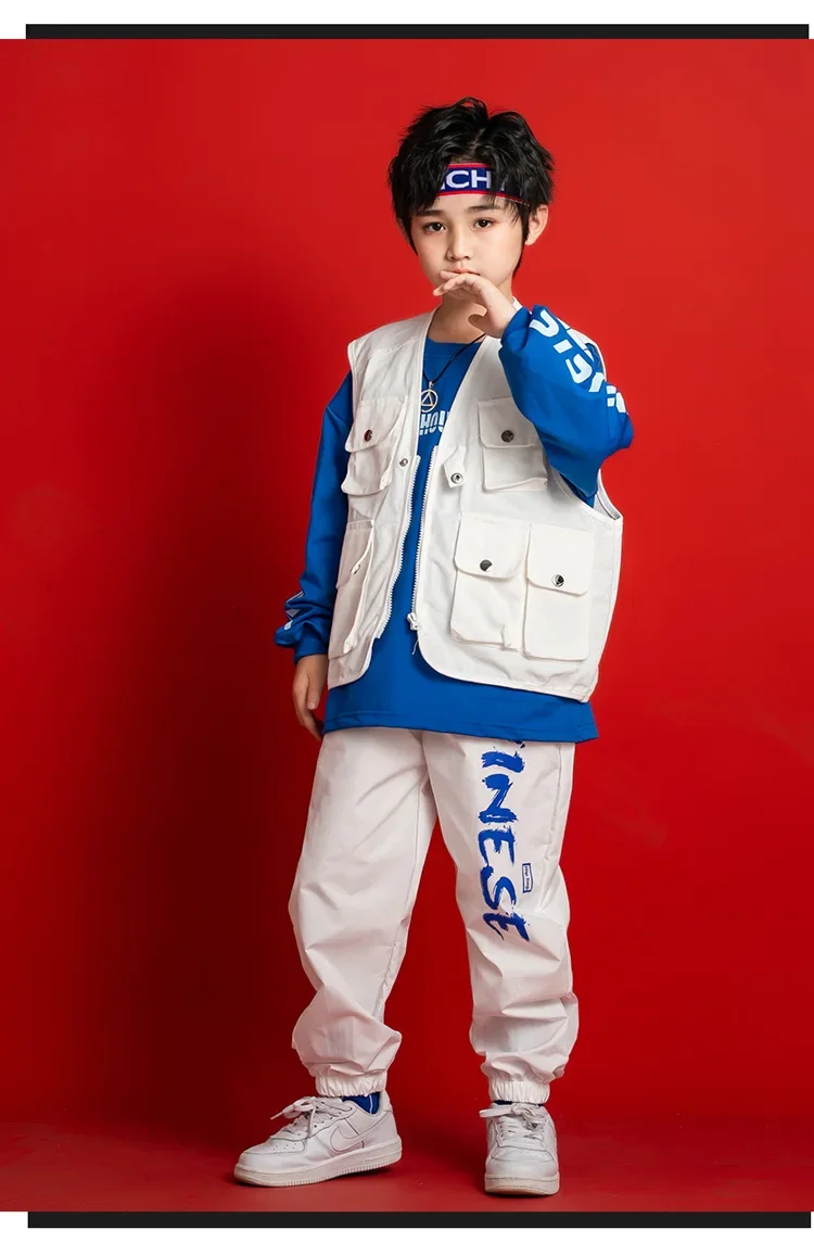 2026 Neues Kinder Hip-Hop Street Dance Kostüm-Set, trendiges ärmelloses Weste-Outfit für Mädchen und Jungen, Jazz-Auftritt, Laufsteg, Bühnenbekleidung – Detail 8