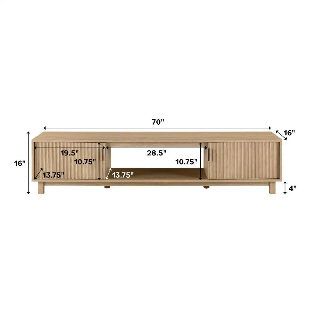 Soporte de TV minimalista moderno de puerta estriada para televisores de hasta 80 pulgadas, roble costero