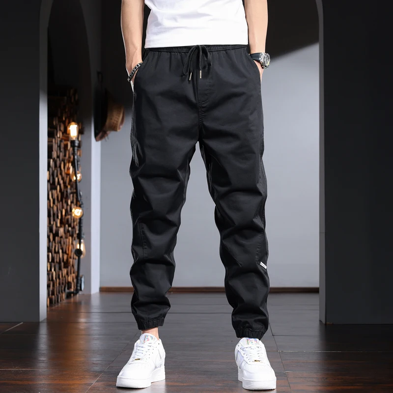 Khaki Baggy Men's Casual Pants Summer Streetwear Casual Cotton Elastic Waist Drawstring Trousers CP2222