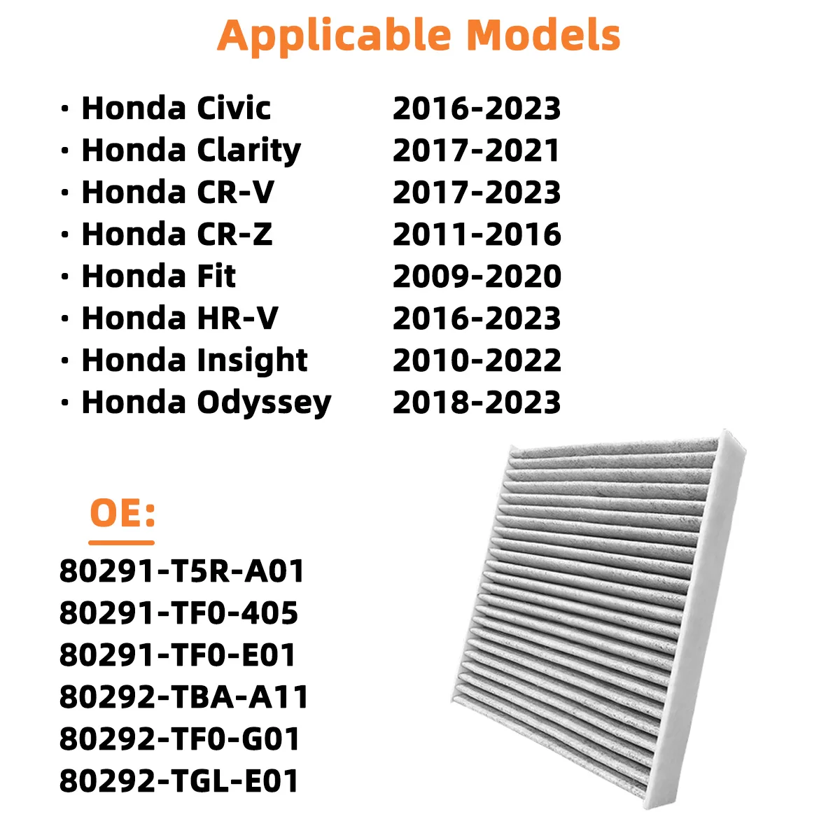 Aktivkohle-Klimaanlagenfilter für Autos CF11182 Passend für Honda CR-V Civic Acura MDX TLX, 80291-T5R-A01, 80292-TF0-G01 – Detail 6