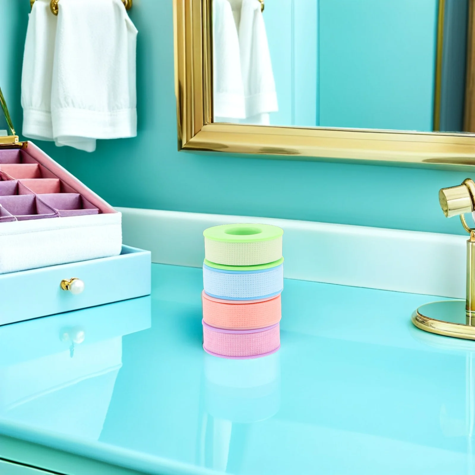 

4 Rolls Silicone Gel Eyelash Tape 1.25cm Width Multicolor Breathable Micro Perforated for Sensitive Skin Lash Extension