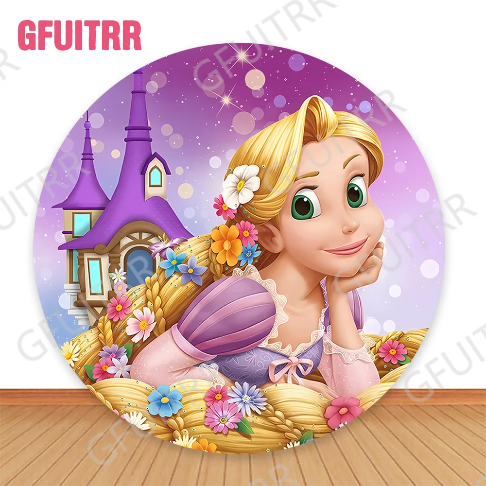 

Запутанная Рапунцель, круглые чехлы для девочек, фон на день рождения, круглые чехлы для детского душа, декор для вечеринки, фотофон