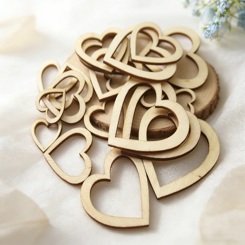 100Pcs/set Popular Hollow Love Heart Wooden DIY craft LaserCut Embellishment Craft Decor Christmas Ornaments Wedding Decoration