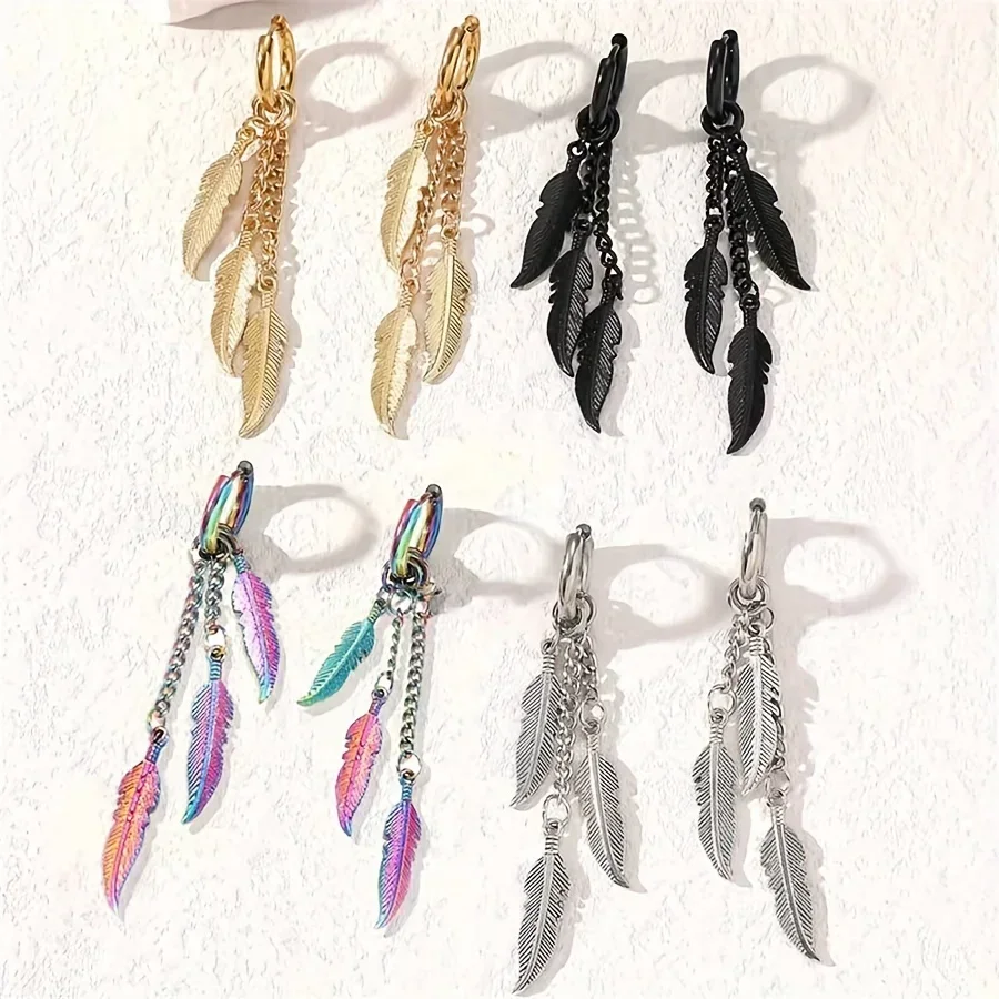 Exquisite and Elegant Colorful Feather Metal Stainless Steel Pendant Earrings Perfect for Men Women Vivian Jewelry