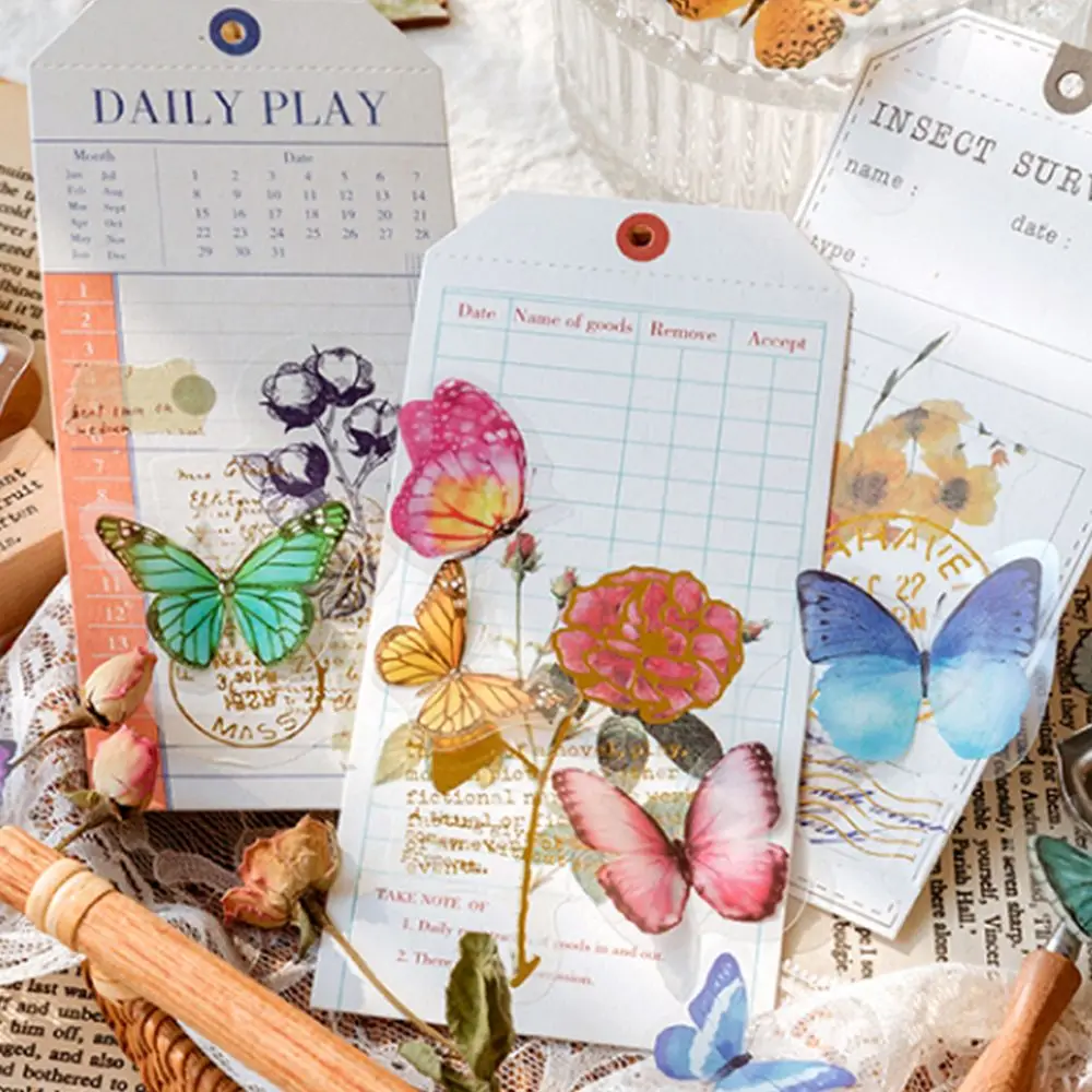 Diary Retro DIY Material Album Notebook Stationery Sticker Butterfly Decorative Sticker Journal Stickers Scrapbooking Stickers
