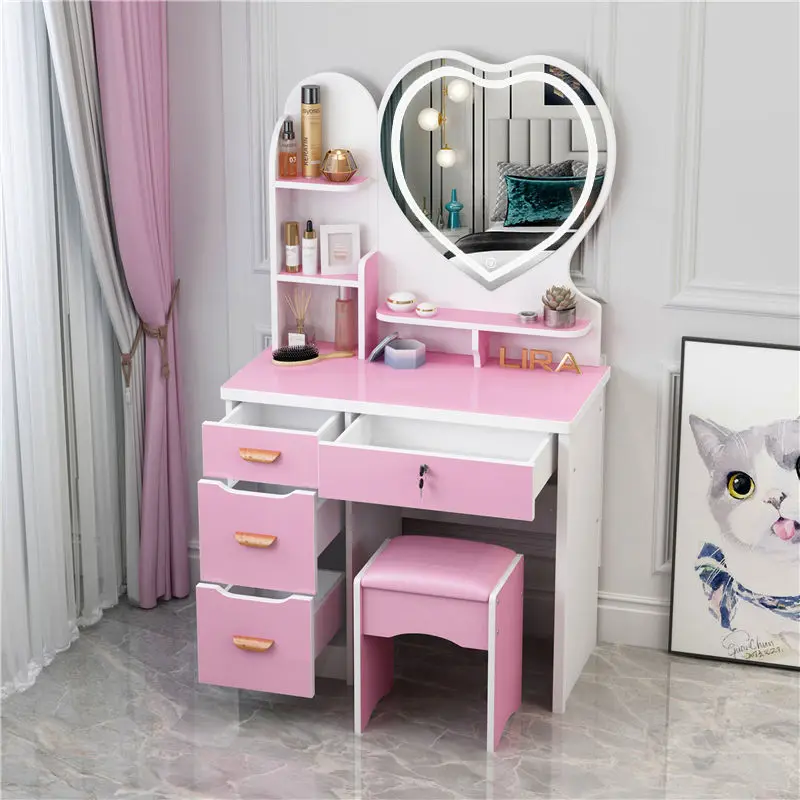 Makeup Table Furniture  Vanity Table with Drawers Mirrored Dresser Furniture Bedroom Modern  Wooden vanity table with drawers