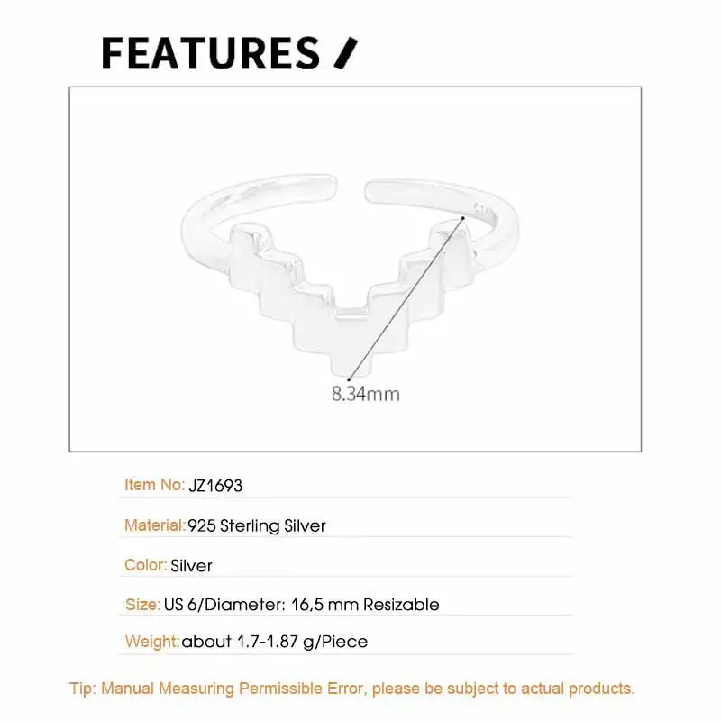 F.I.N.S التصميم الأصلي S925 فضة خياطة مربع على شكل حرف V حلقة الحد الأدنى قابل للتعديل هندسية فنجر غرامة مجوهرات