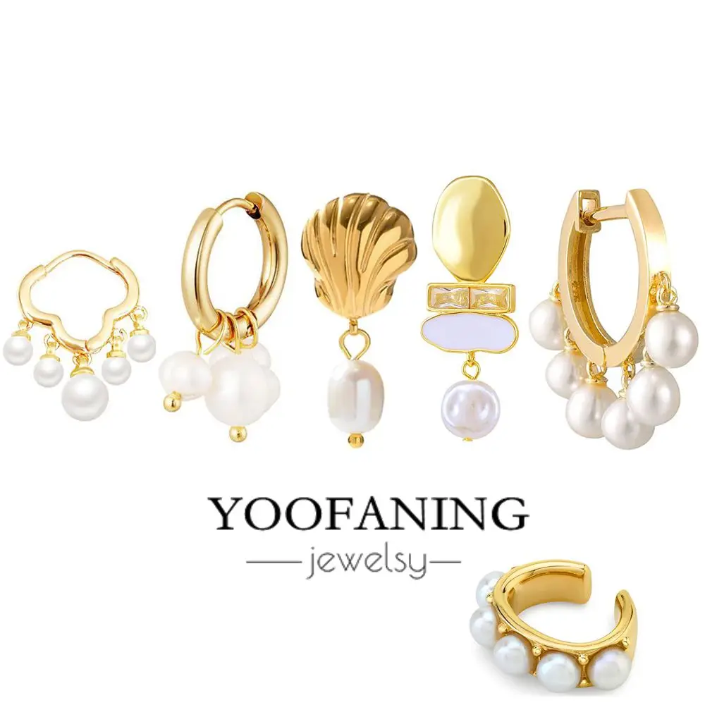 

925 Sterling Silver Ear Needle Pearls Hoop Earrings for Women Fashion Korean Piercing Gold Earrings Fine Jewelry Wedding Gift