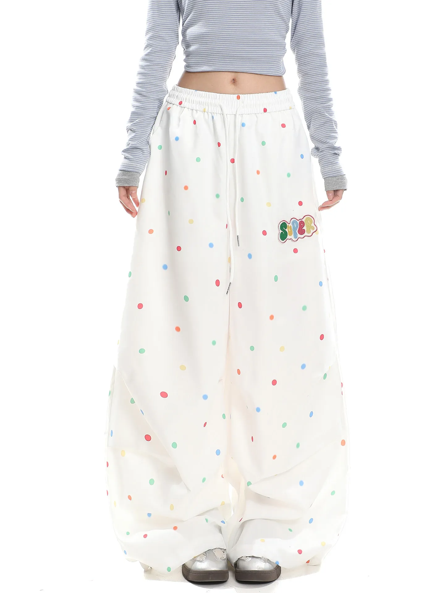 

Женские повседневные брюки в горошек с высокой талией, свободные, прямого кроя, длинные, весна 2026, для работы и повседневной носки, модные