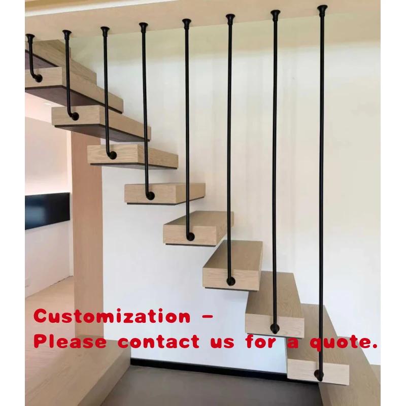 custom.VIKO Solid Oak Floating Staircase Glass Railing Minimalist Modern Indoor Design Custom Wooden Stair Steps