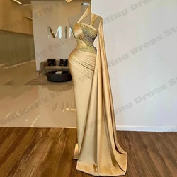 Luxurious Elegant Women Party Dresses Beading Fashion One Shoulder Sleeve Vintage Robe Female Retro Slimming New Evening Dresses