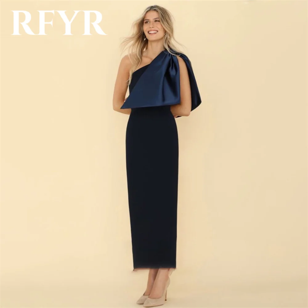 

RFYR Black Elegant Frill-Layered Women Evening Dress One Shoulder with Shawl Sleeves Pleat Prom Formal Gowns Dress Customized