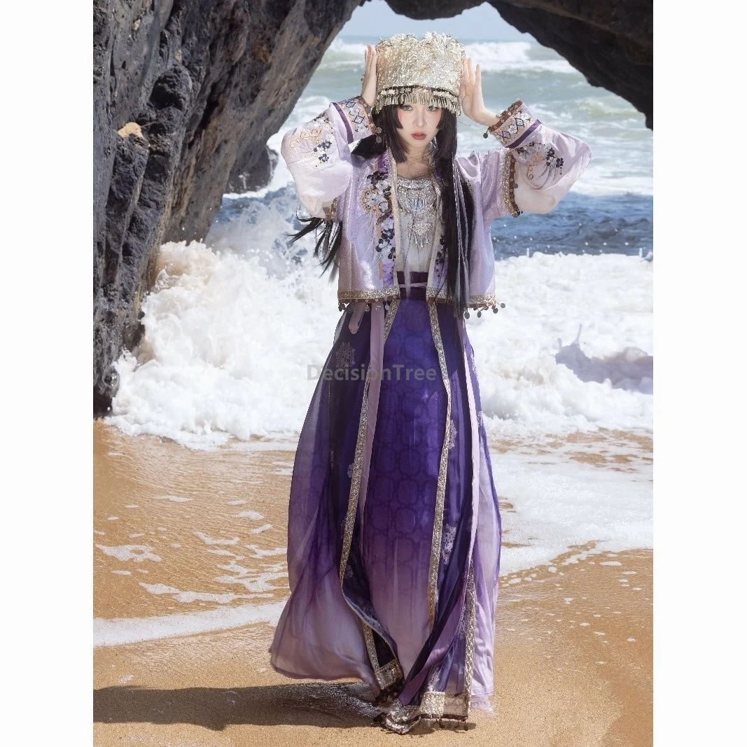 

2025 exquisite embroideried hanfu outfit chinese exotic style fairy gradient hanfu set ethnic style travel photography garment