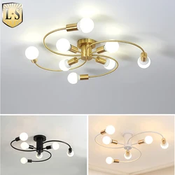Modren Nordic Pendant Lights Iron Ceiling Lamp Multiple Heads E27 Chandelier Black White Gold Color Lighting Fixture