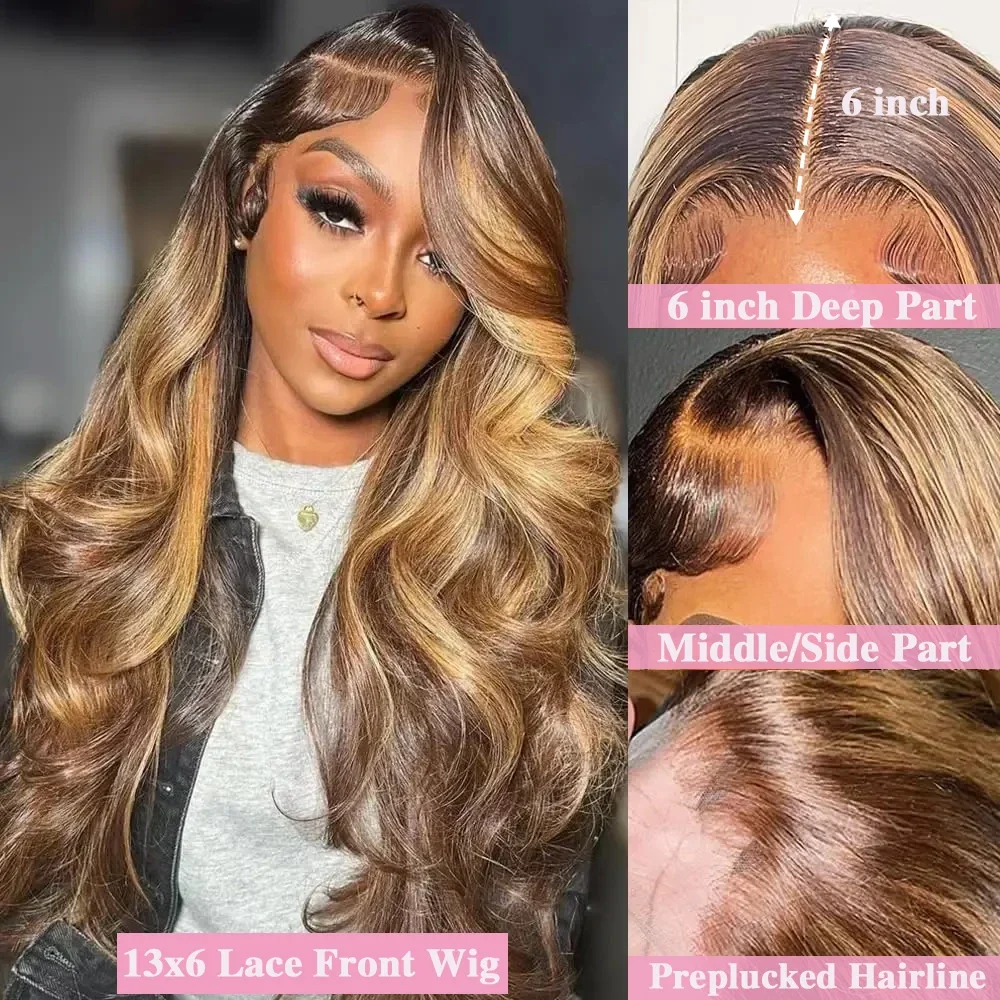 40 Inch 250% 13X6 Highlight Hd Lace Frontale Pruik Menselijk Haar Body Wave Gekleurd Honingblonde Kant Voorkant Menselijk Haar Pruiken Voor Vrouwen