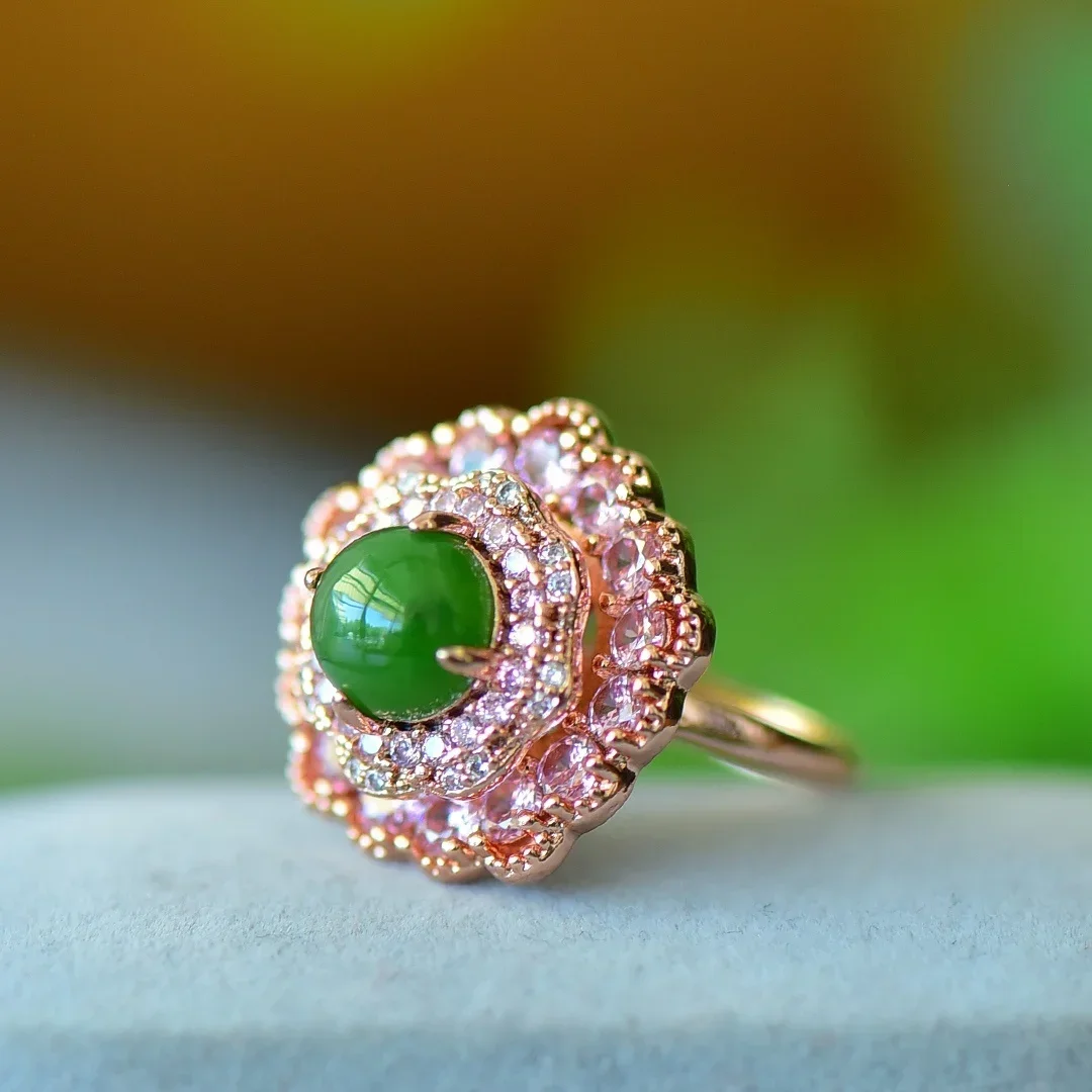 

Green Jade Ring for Woman Jewelry Adjust Ring Emerald Gemstone Rose Gold Stainless Steel Jewelry Dating Accessories Women