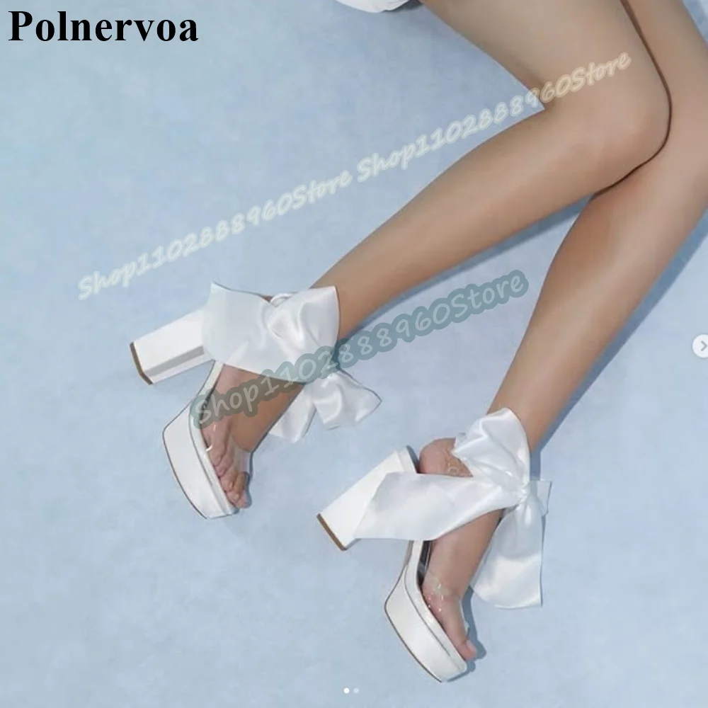 

Clear PVC Platform Ribbon Strap Sandals Chunky High Heel Shoes For Women Lace Up Peep Toe Casual Trending Gorgeous Sandals