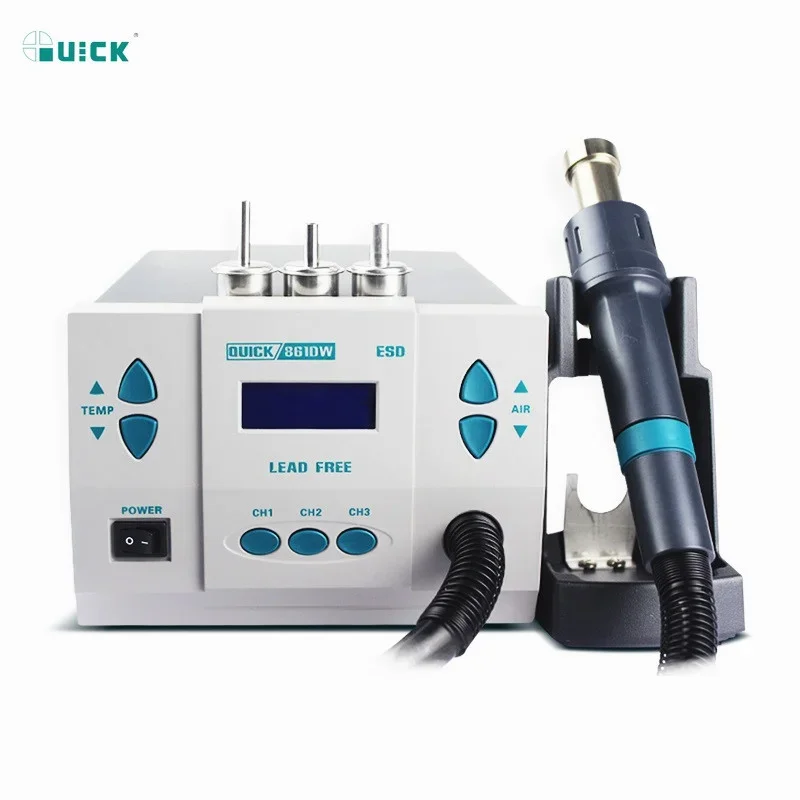 (Original) Intelligent digital QUICK 861DW heat gun lead free hot air soldering station microcomputer Rework Station+ 3 Nozzles