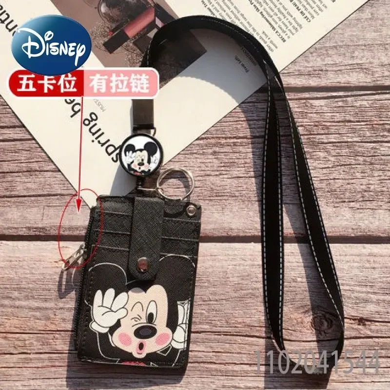 Disney Mickey Mouse ID Card Holder for Women Girl Student  Sleeve Retractable Neck Strap Campus Bus Student Access Card