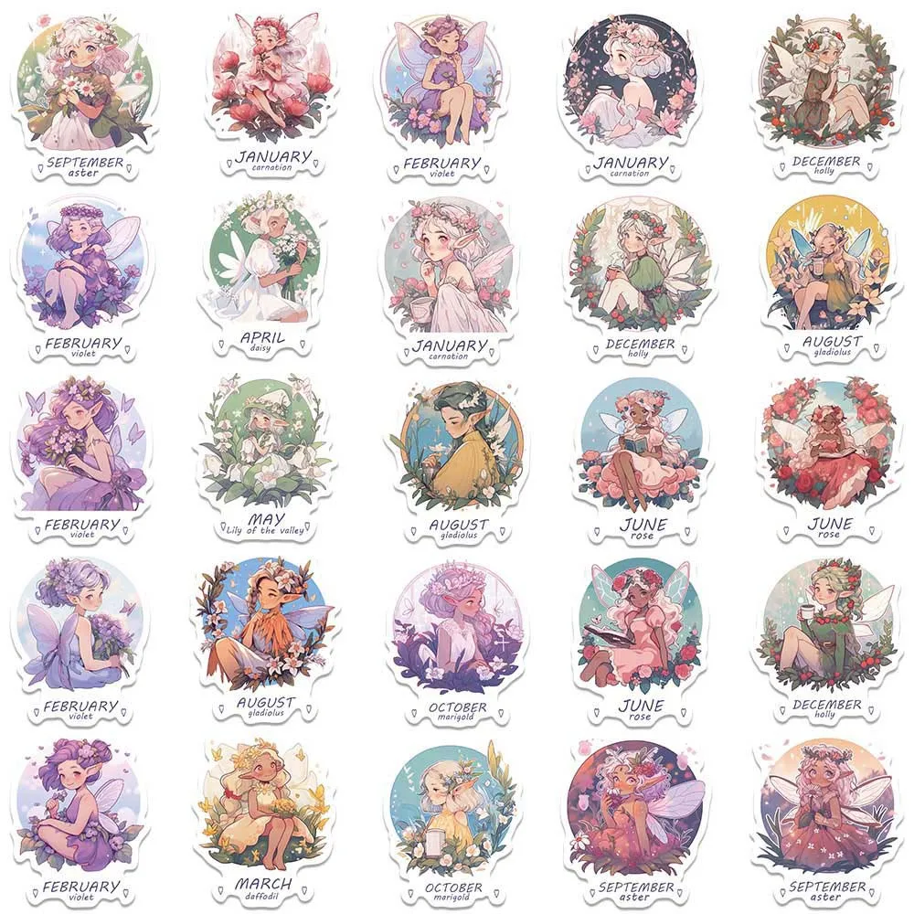 10/50Pcs Cute Kawaii Flower Fairy Girl Cartoon Aesthetic Varied Sticker Pack for Kid Laptop Notebook Decoration Graffiti Decals