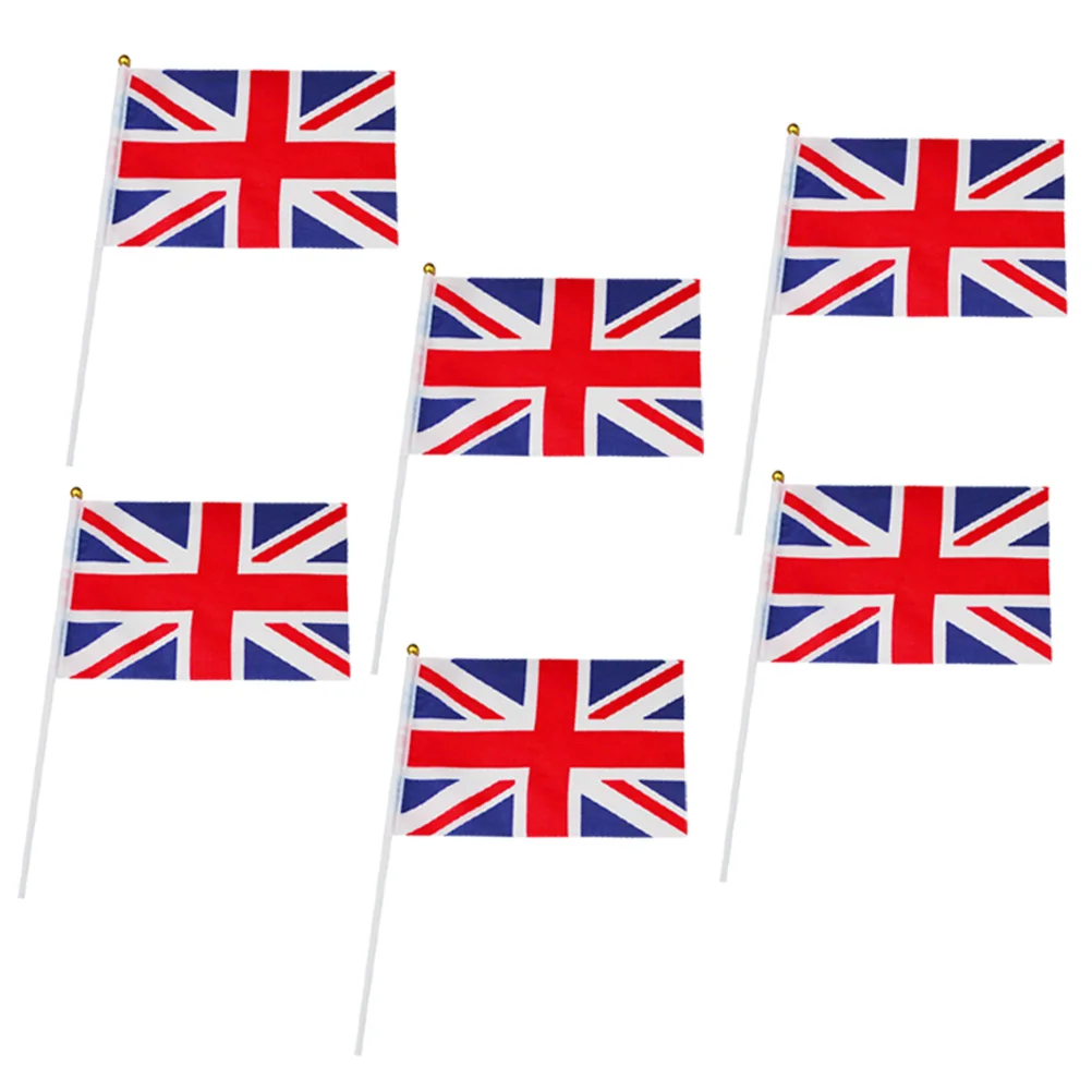 

6pcs Union Hand Waving Mini Uk Gb Flags Royal Waving Flag Event Lightweight Portable Polyester Flags Decor
