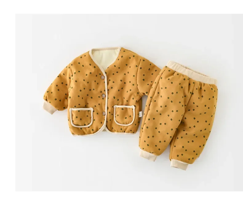 OLEKID 2026 Winter Baby Warme Kleidungssets Niedlicher Leoparden-Blumen-Mantel + Hose 2-teiliger Anzug Vintage Baby Mädchen Outfits Säuglings-Jacken-Set – Detail 2