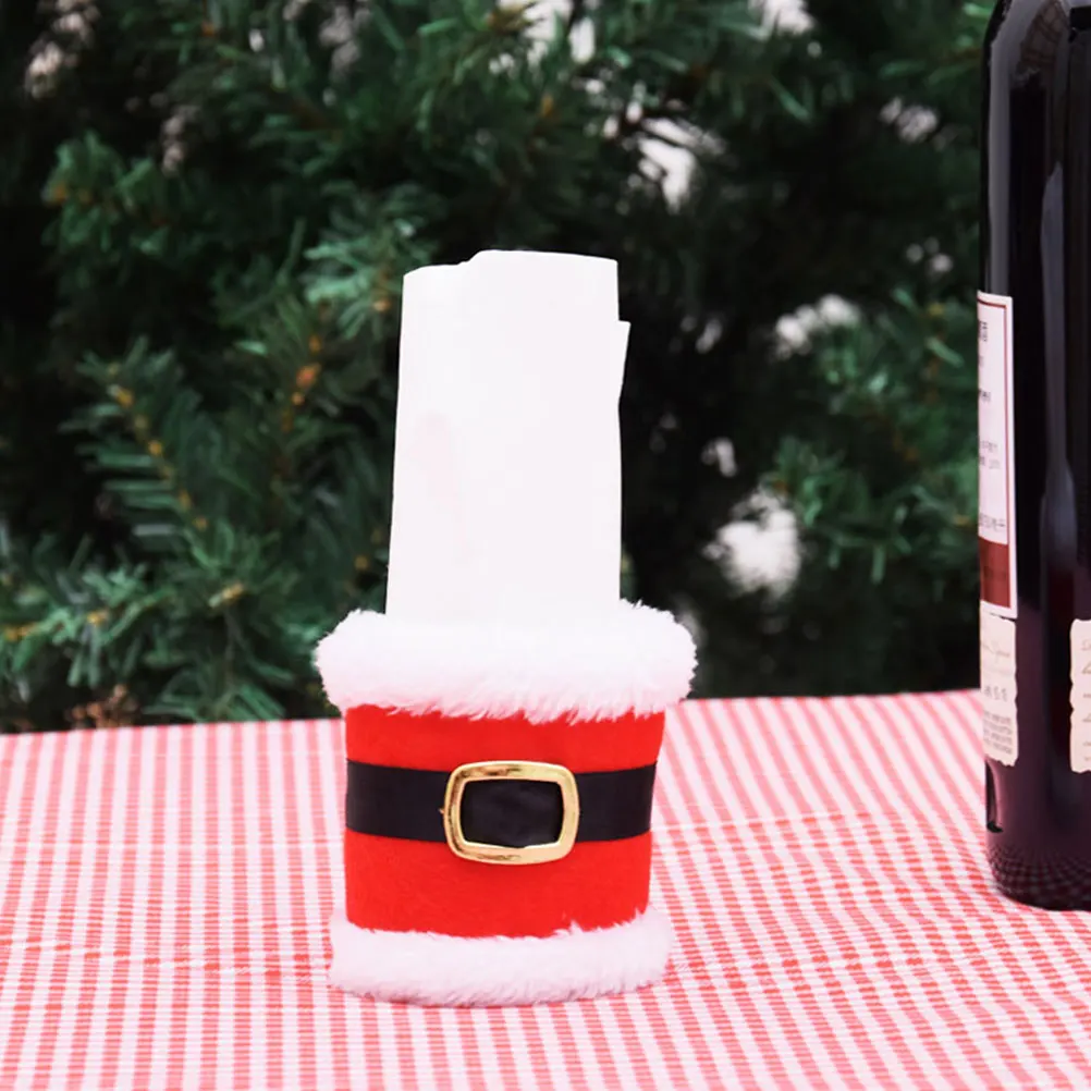 

4pcs Napkin Rings Cloth Santa Suit Christmas Party Favors Holiday naments Table Decor Home Adornment Reusable
