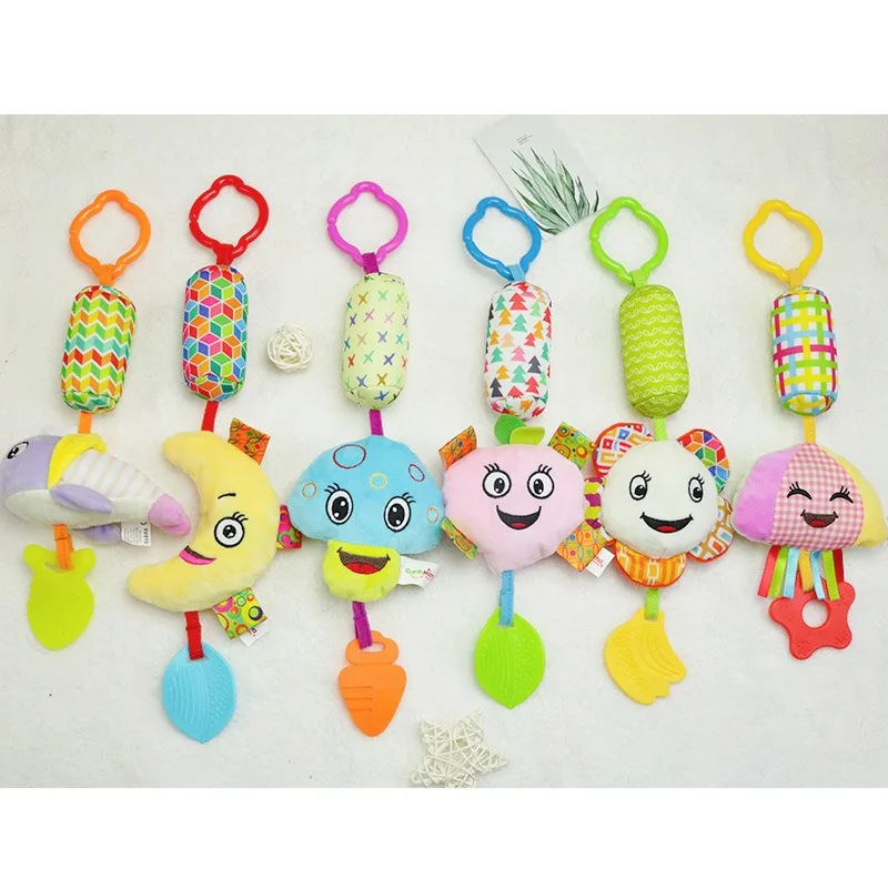 Plush Toys Cartoon Animals Colorful Babies Soothing Plush Toy Pendants for Beds Hanging Carts Hanging Bells Baby Teething Toys