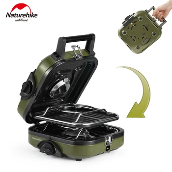 Naturehike 2300W Cuisinière À Gaz Double Feu Cuisinière Brûleur Avec Antiadhésif Pan Camping En Plein Air Pliable Haute Puissance Grill BBQ Portable