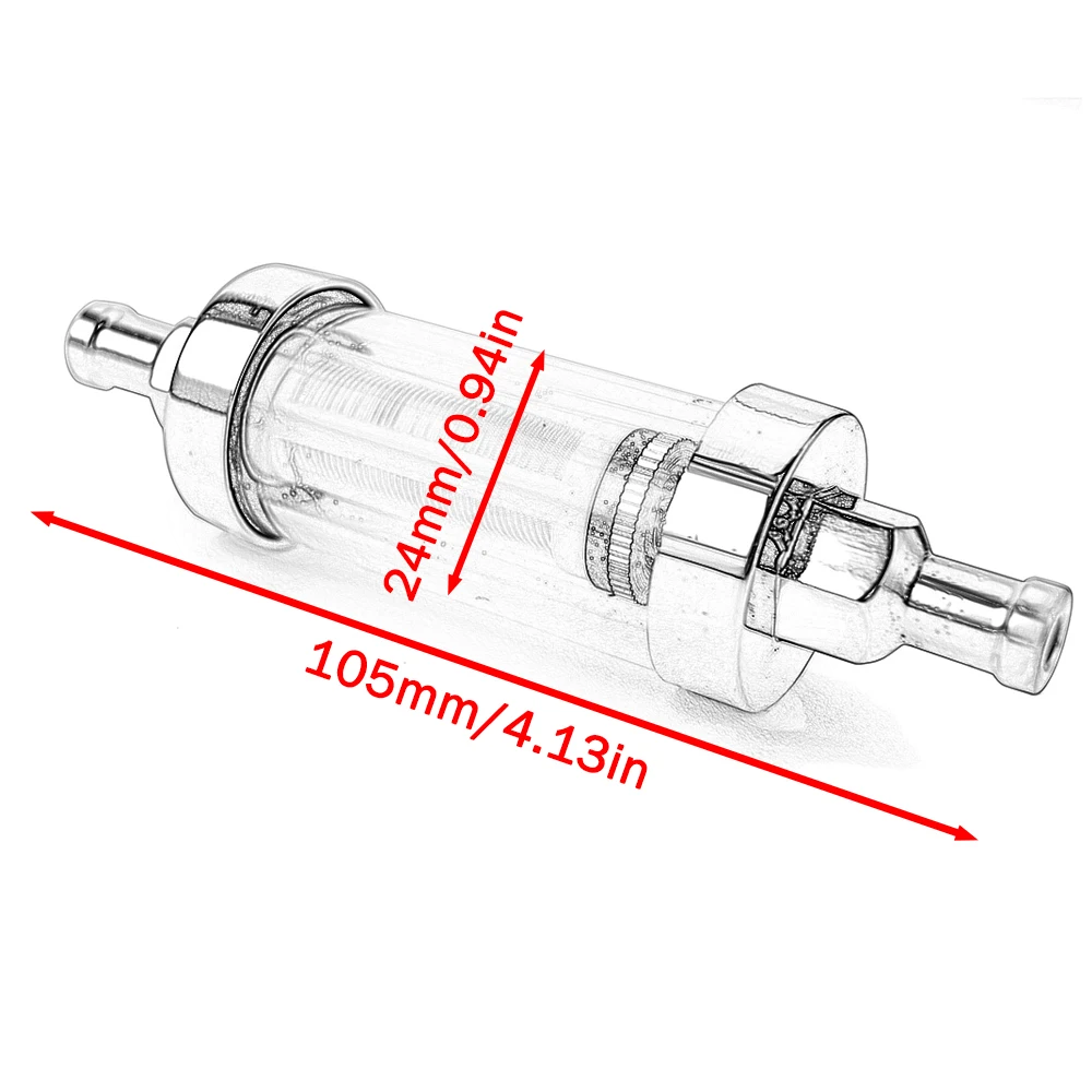 Universal Chrome Real Glass Re-Cleanable Inline Fuel Filter long short 5/16\'\' 8MM for yamaha honda shadow