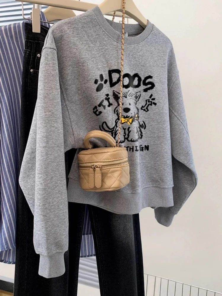 

Женская зимняя толстовка оверсайз с длинными рукавами, свободного кроя, в американском стиле, с круглым вырезом, удлиненная, в стиле