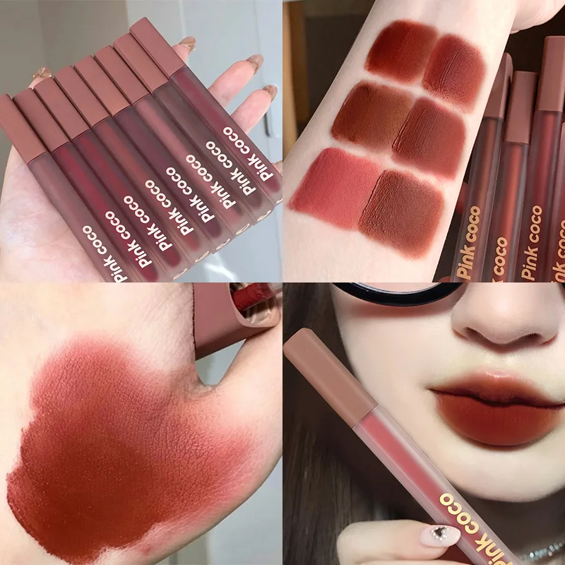 Pink Coco Velvet Matte Powder Mist Air Lip Gloss Light Silky Lock Color Lip Mud Whitening Długotrwała szminka Kosmetyki