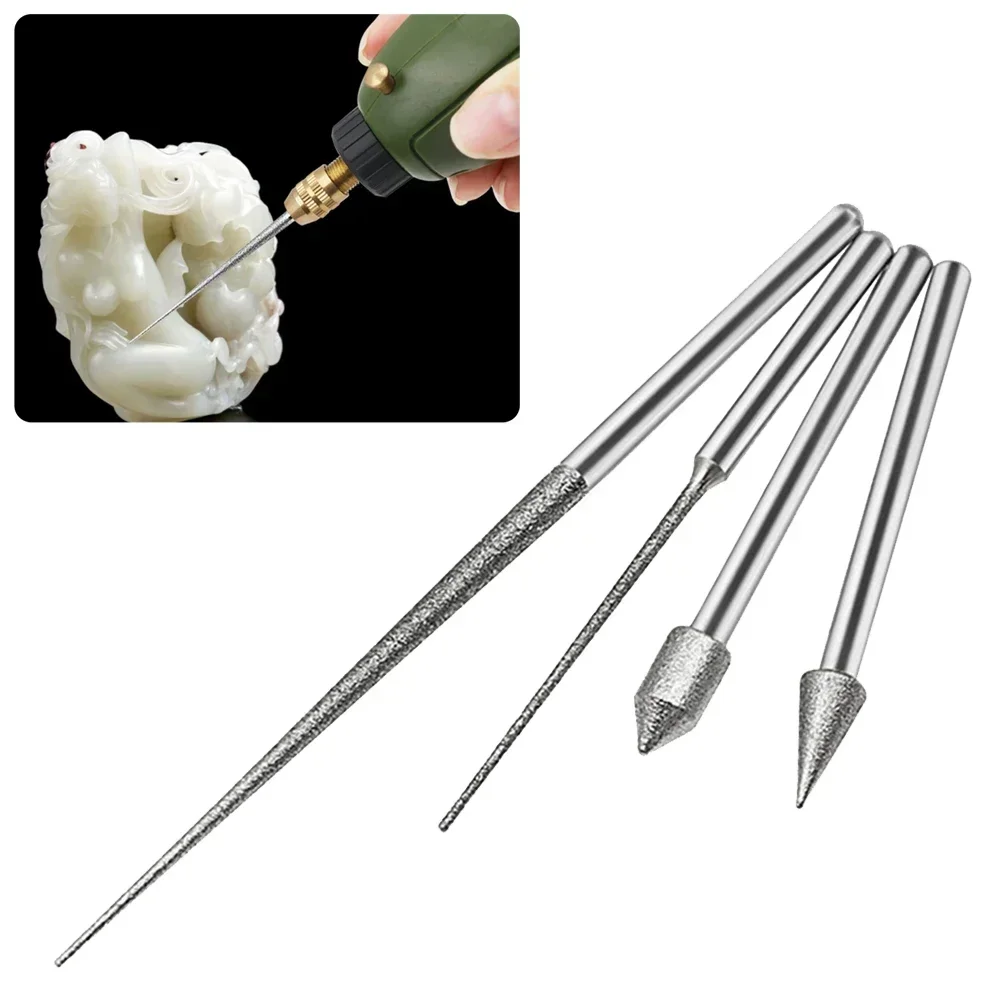 Diamond Grinding Needle Burr 3mm Shank - Sandpaper Sanding Block Mini Drill for Metal Glass Jade Engraving Carving Drilling Tool