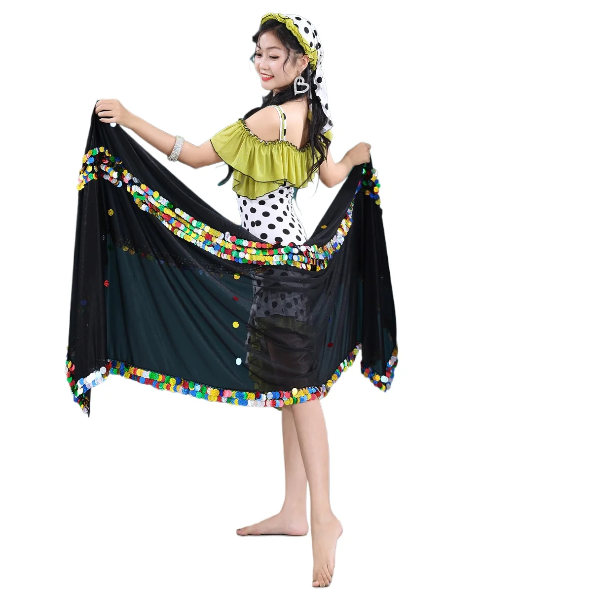 Belly Dance Malaya Scarf Veil Big Size Sequin Hand Throw Stage Dancewear Shawl Egypt Performance PropsColorful For Girl Adults