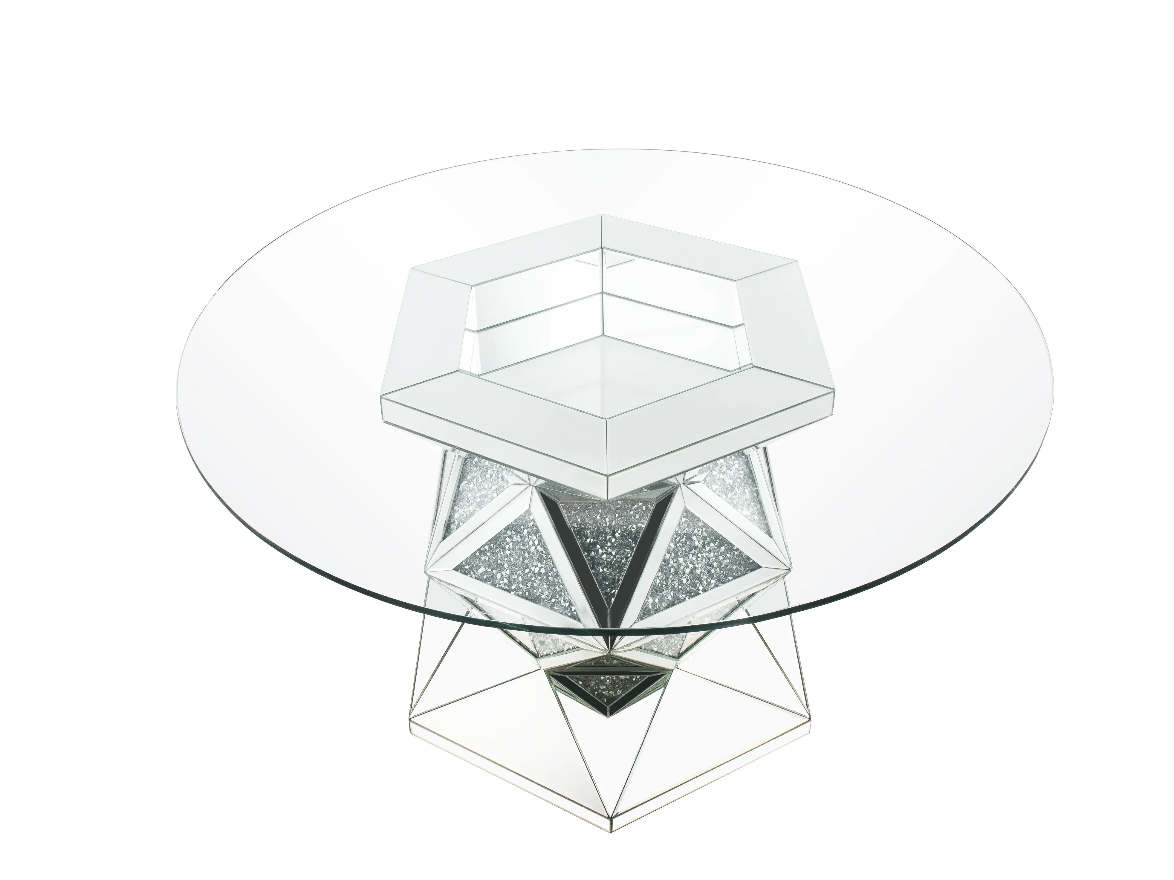 [Flash Sale]52Inch Round Glass Dining Table Noralie Dining Table Mirrored & Faux Diamonds Exterior[US-W]