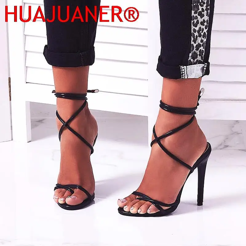 Europäische Sommers andalen Süßigkeiten Farbe Punkt Zehen Spitze Knöchel riemen Party High Heels Pumps 11,5 cm hohe dünne Absatz Sandalen Dame