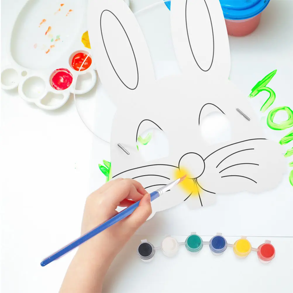 20枚入りウサギ型無地紙マスク-子供用diyクラフト-絵画装飾-学校パーティー-アート＆クリエイティブアクティビティ用